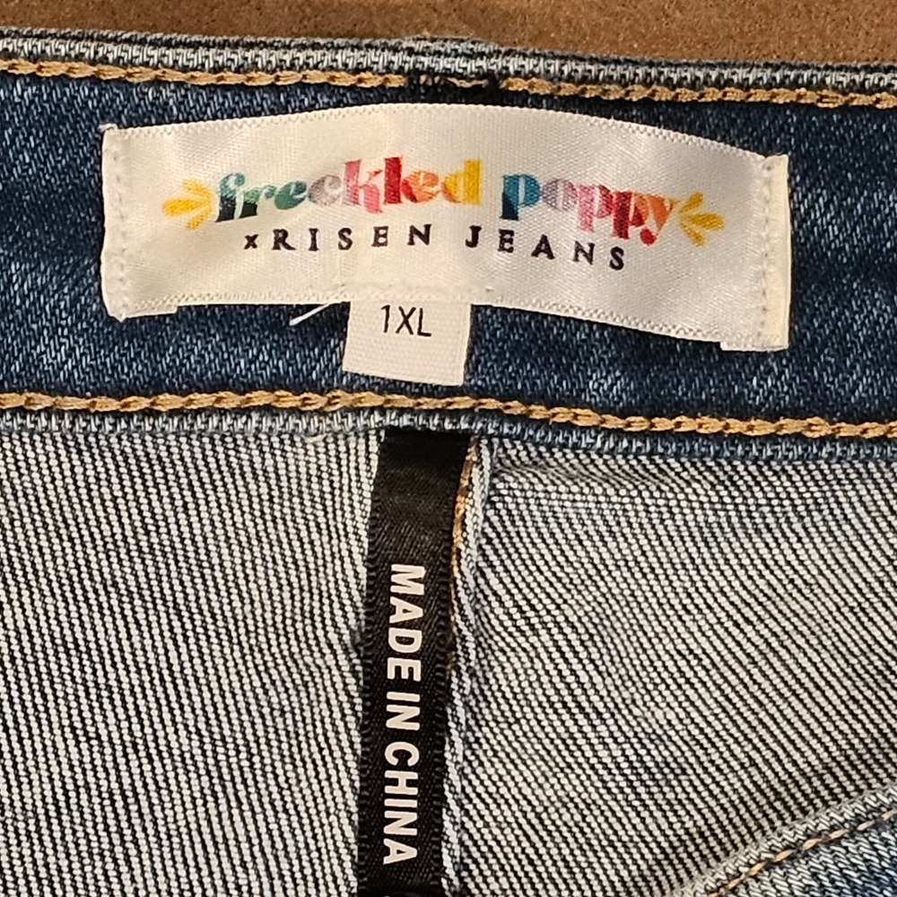 Freckled Poppy x Risen Jeans Womens 1XL Medium Wash Wide Leg Patch Pocket Jeans - Picture 8 of 13